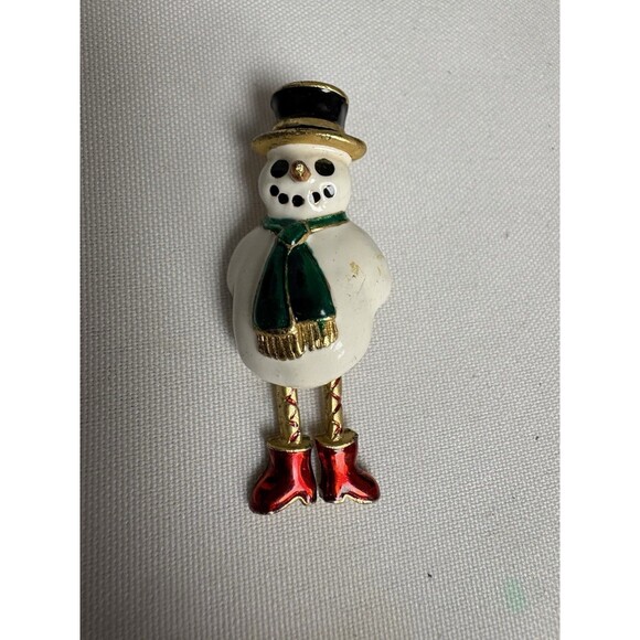 Vintage Gold Tone Snowman Brooch Pin Swinging Legs Christmas Holidays Frosty - Picture 1 of 8